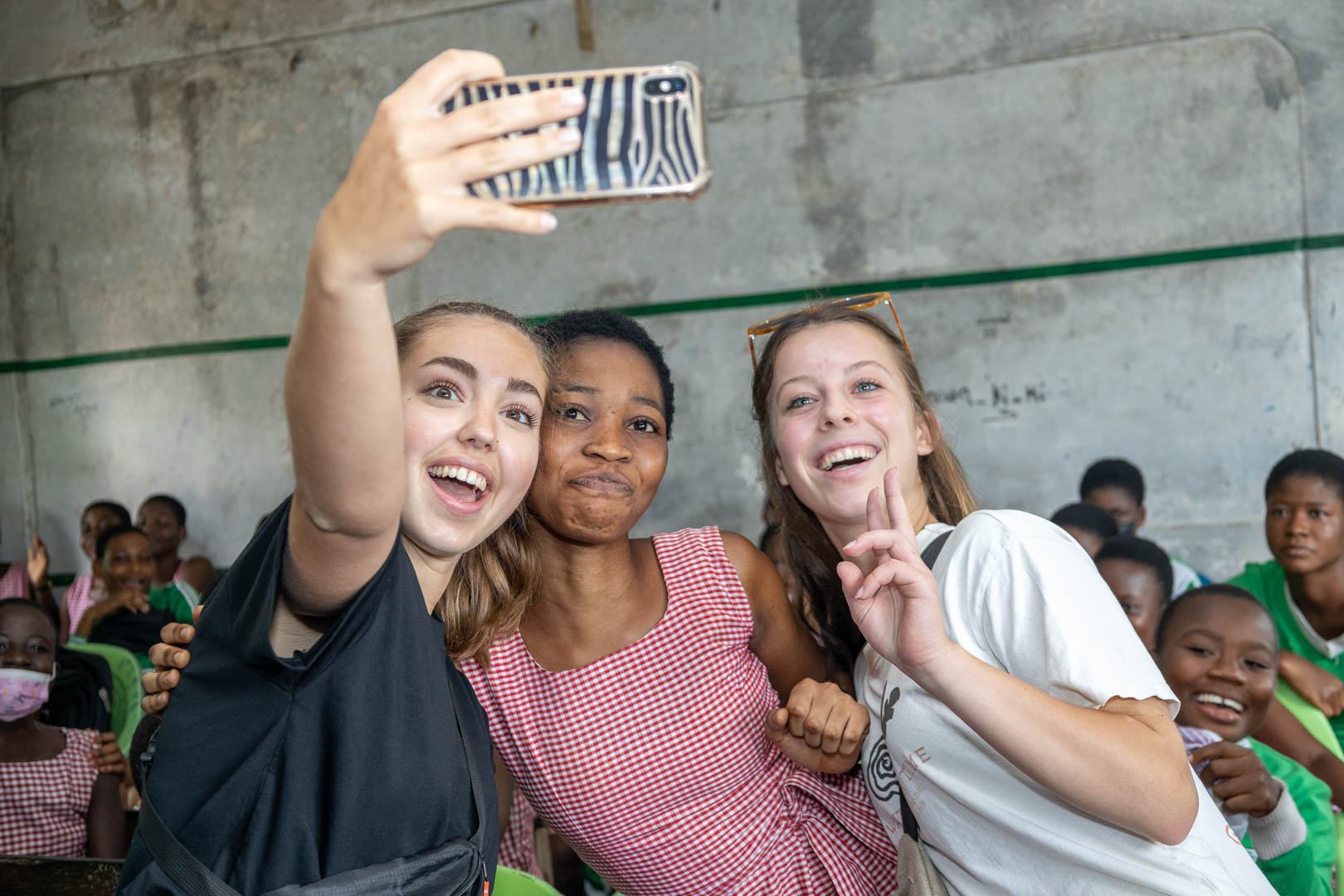 A charity picture with a student